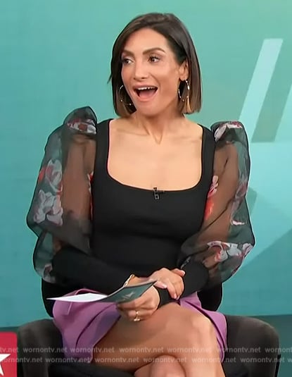 Mazza Lopez's black floral sheer top on Access Hollywood