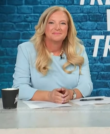 Alison Triessl's blue tie waist dress on Access Hollywood