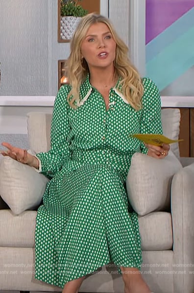 Amanda's green floral print belted dress on The Talk