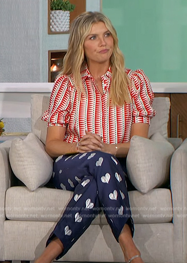 Amanda's blue heart print pants and printed top on The Talk