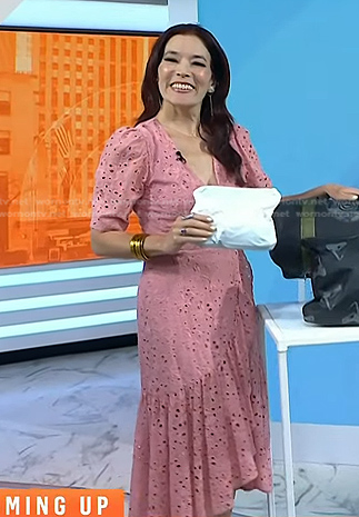 Amy E. Goodman's pink embroidered wrap dress on Today