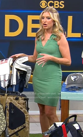 Ashley Bellman's green sleeveless collared dress on CBS Mornings