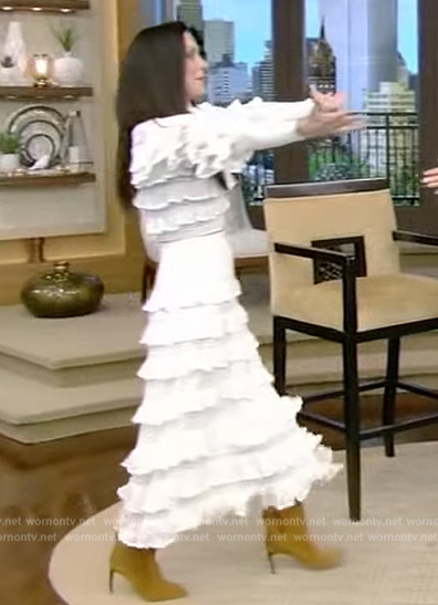 Bethenny Frankel's white lace tie top and skirt on Live with Kelly and Mark