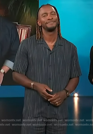 Scott's navy stripe shirt and pants on Access Hollywood