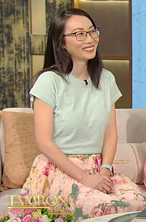 Bo Zhao's pink floral pleated skirt on Tamron Hall Show