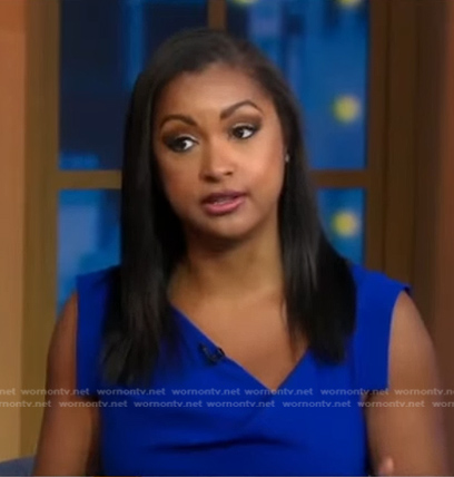 Eboni K. Williams's blue asymmetric neck jumpsuit on Good Morning America