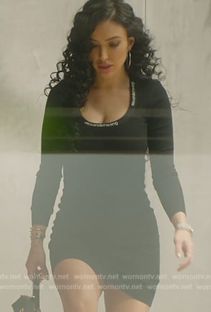 Bre's black Alexander Wang logo mini dress on Selling Sunset