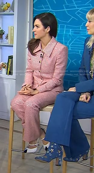 Brittany Snow's red tweed pant suit on Today