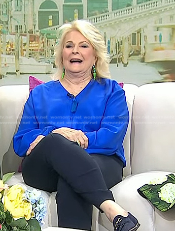 Candice Bergen's blue tassel zip top on Today