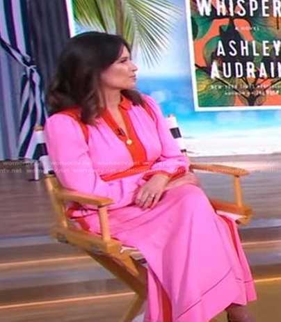 Carley Fortune's pink contrast trim midi dress on Good Morning America