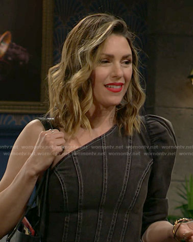 Chloe's denim one-shoulder dress on The Young and the Restless