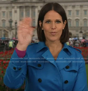 Dana Jacobson's blue trench coat on CBS Mornings