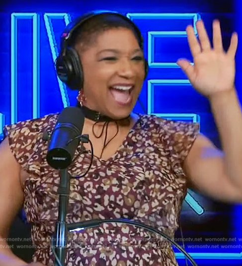 Deja Vu's floral print ruffled dress on Live with Kelly and Mark