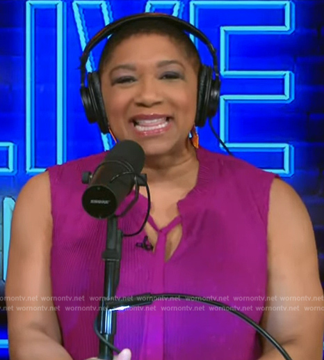Deja Vu's purple tie neck dress on Live with Kelly and Mark