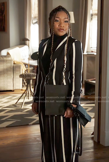 Delilah's black and white striped suit on The Equalizer