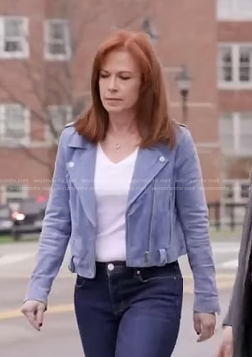 Diana Olick's blue suede moto jacket on NBC News Daily