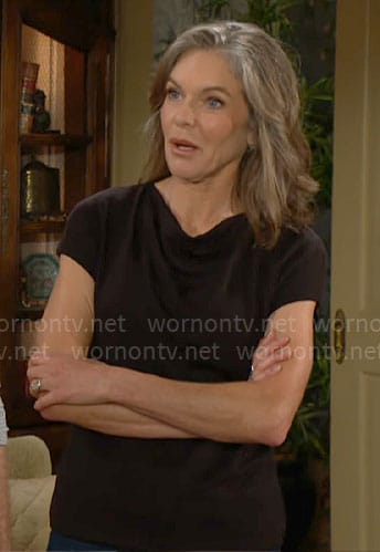 Diane's black cowl-neck top on The Young and the Restless
