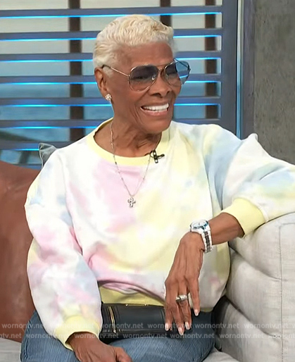 Dionne Warwick's tie dye sweatshirt on Access Hollywood