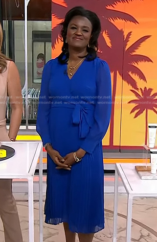 Dr. Angela Lamb's blue pleated wrap dress on Today