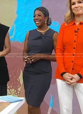 Dr. Christina Madison's grey twisted sheath dress on Good Morning America
