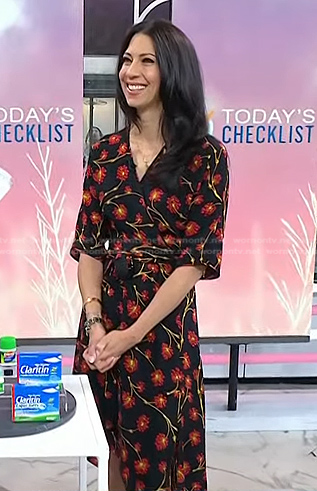 Dr. Natalie Azar's black floral wrap dress on Today