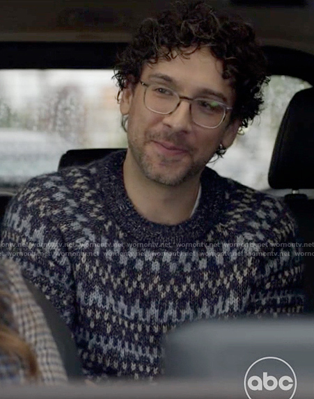 Edward's blue fair isle sweater on Not Dead Yet