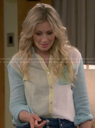 Gemma's pastel colorblock shirt on The Neighborhood
