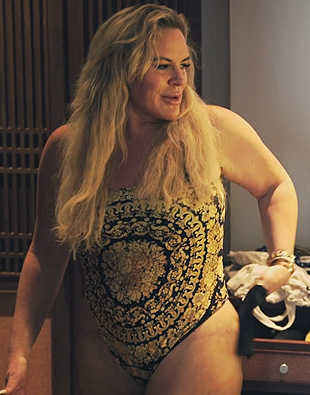 Heather's baroque print swimsuit on The Real Housewives Ultimate Girls Trip