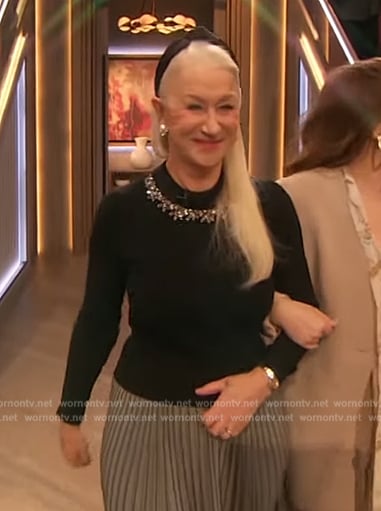 Helen Mirren's black embellished sweater on The Drew Barrymore Show