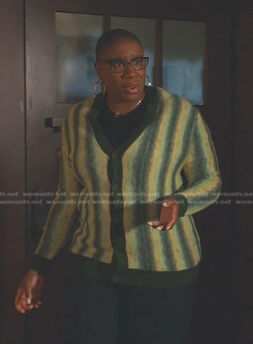 Hen's green stripe cardigan on 9-1-1