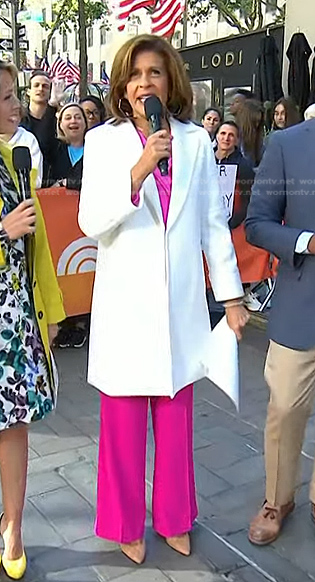 Hoda's white coat and pink pants on Today