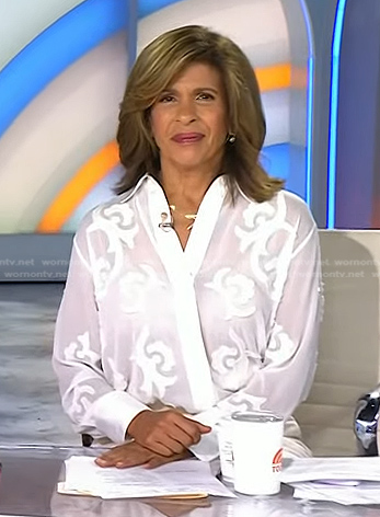 Hoda's white embroidered sheer shirt on Today