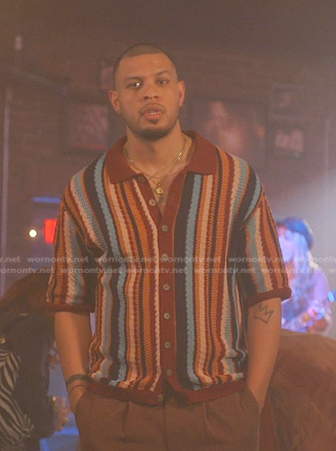 Isaac's muticolor striped knit shirt on Good Trouble