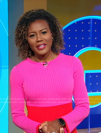 Janai's pink ribbed colorblock dress on Good Morning America