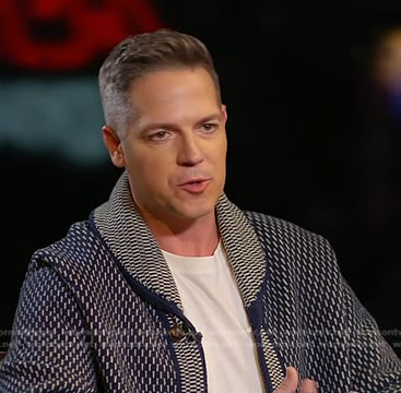 Jason Kennedy's blue shawl collar knit cardigan on Today