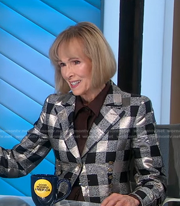 Elizabeth Jean Carroll's metallic check blazer on Good Morning America