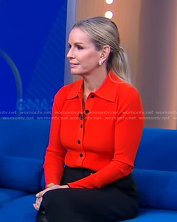 Jennifer's red ribbed cardigan on Good Morning America