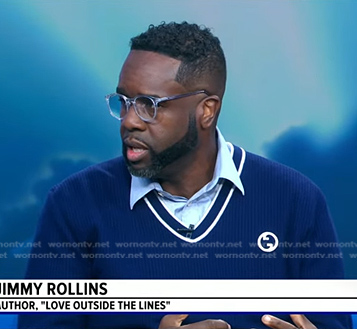Jimmy Rollins's blue v-neck sweater on Good Morning America