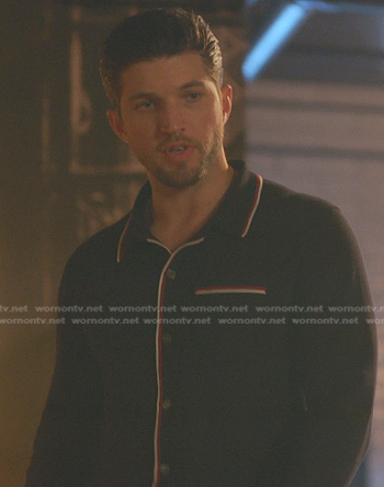 Joaquin's black contrast trim shirt on Good Trouble