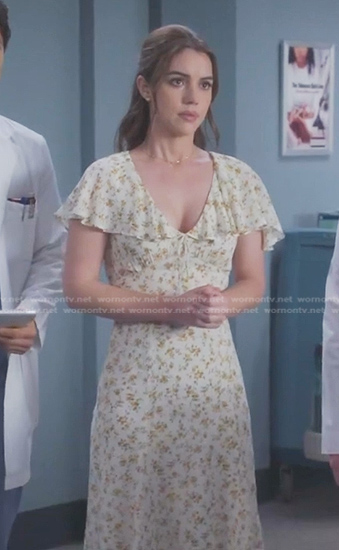 Jules's white floral ruffle dress on Greys Anatomy