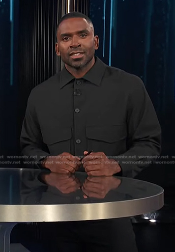 Justin's black flap pocket shirt on E! News