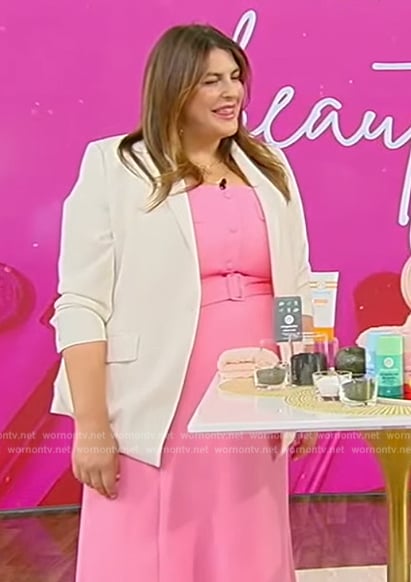 Katie Sturino's pink belted dress on Tamron Hall Show