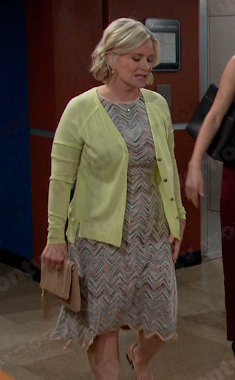 Kayla's zig zag knit dress and yellow carigan on Days of our Lives