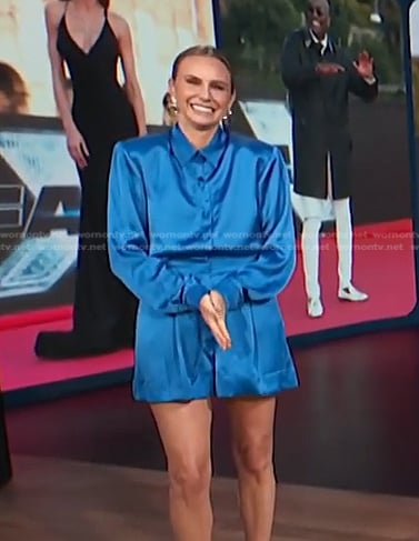 Keltie's blue satin shirt and shorts on E! News
