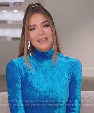 Khloe's blue velvet confessional top on The Kardashians