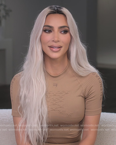 Kim's beige ribbed top on The Kardashians