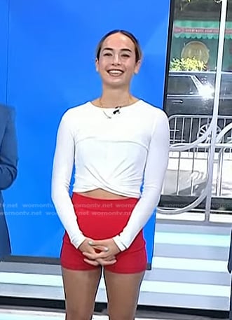 Dr. LA Thoma Gustin's white cropped top and red biker shorts on Today