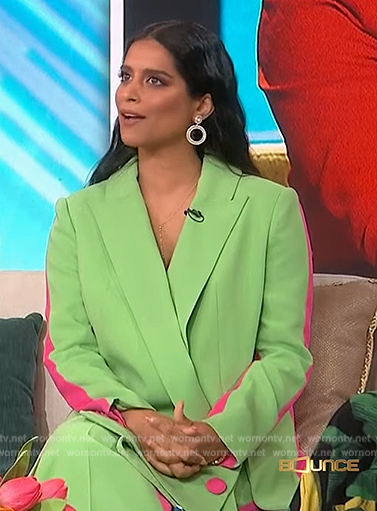 Lilly Singh's green two-tone blazer and pants on Sherri