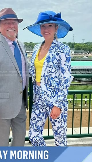 Lindsay Czarniak's white and blue printed blazer and pants on Today