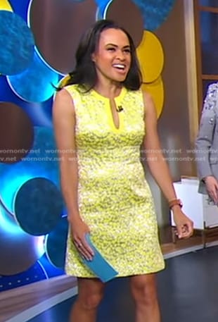 Linsey's yellow metallic sleeveless dress on Good Morning America